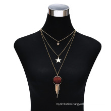New Style Fashion Alloy 3 Multi Layers Star Pendant Necklace Jewelry